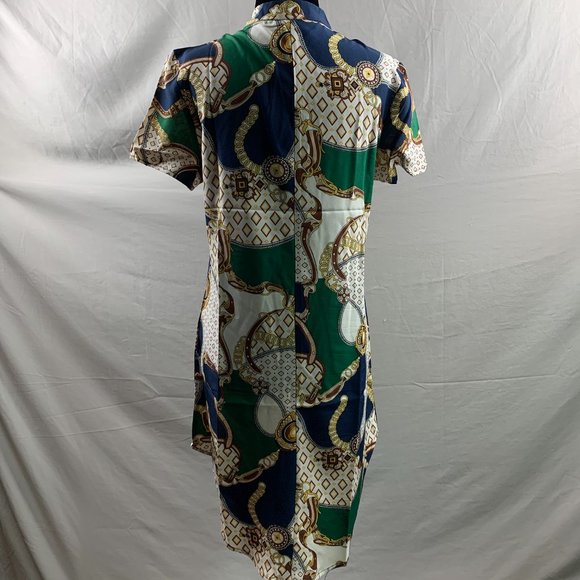 Chain Print Notched Neck Dress Without Belt - Picture 7 of 7